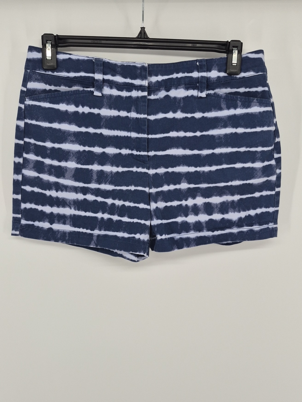 Talbot's Tie Dye Stripe Blue White Mid-rise Chino Shorts Size 10P Cotton Stretch